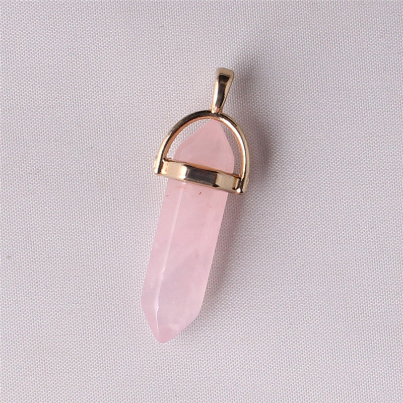 Quartz Crystal Gold Plated Buckle Hexagon Prism Pendant