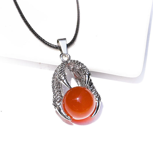 Natural Crystal Agate Dragon Claw Alloy Pendant Retro Grounder Dragon Egg European And American