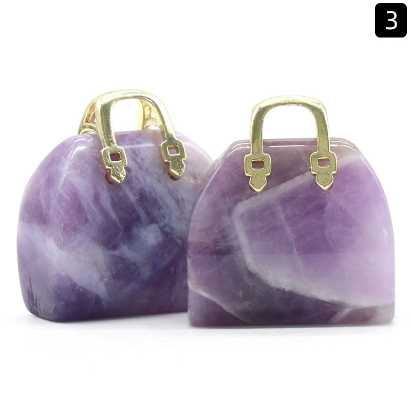 Natural Crystal Stone Mini Tote Bag Amethyst Pendant