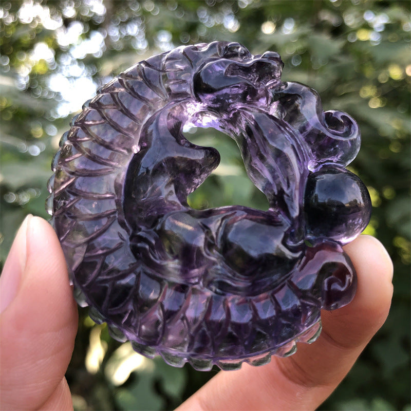 Carved Fluorite Fox And Dragon Home Office Decoration Gift Handicraft