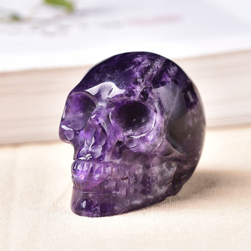 Natural Crystal Skull Head Amethyst Tiger Stone Aventurine Jade Ornament