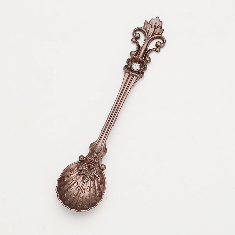 Retro Carved Crystal Head Pattern Alloy Small Spoon