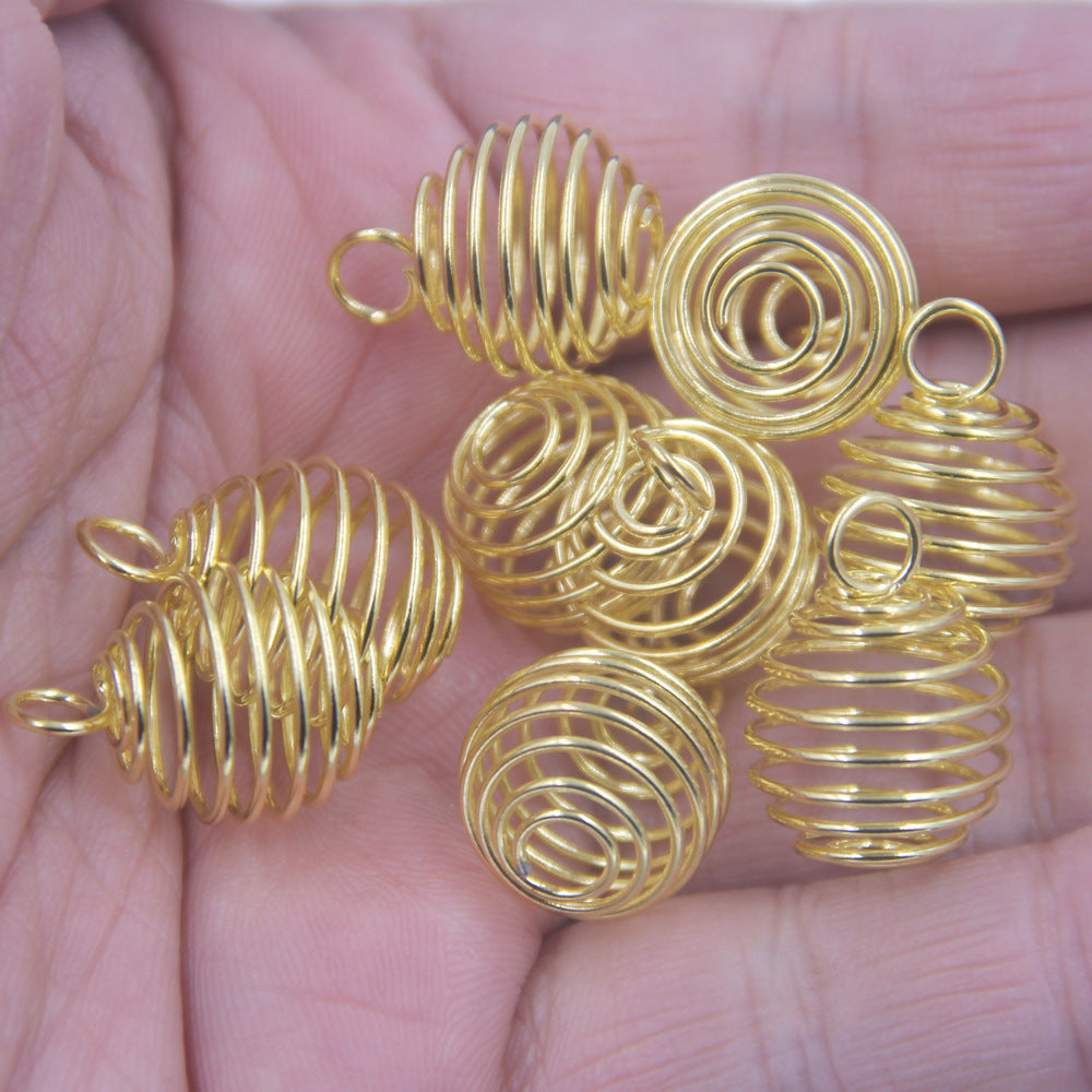 Lantern Spring Spiral Bead Cages Pendants Silver Gold