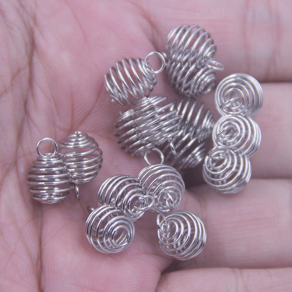 Lantern Spring Spiral Bead Cages Pendants Silver Gold