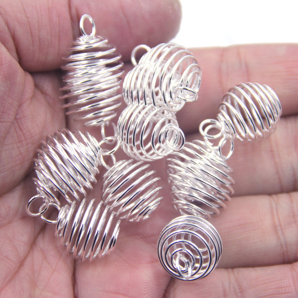 Lantern Spring Spiral Bead Cages Pendants Silver Gold