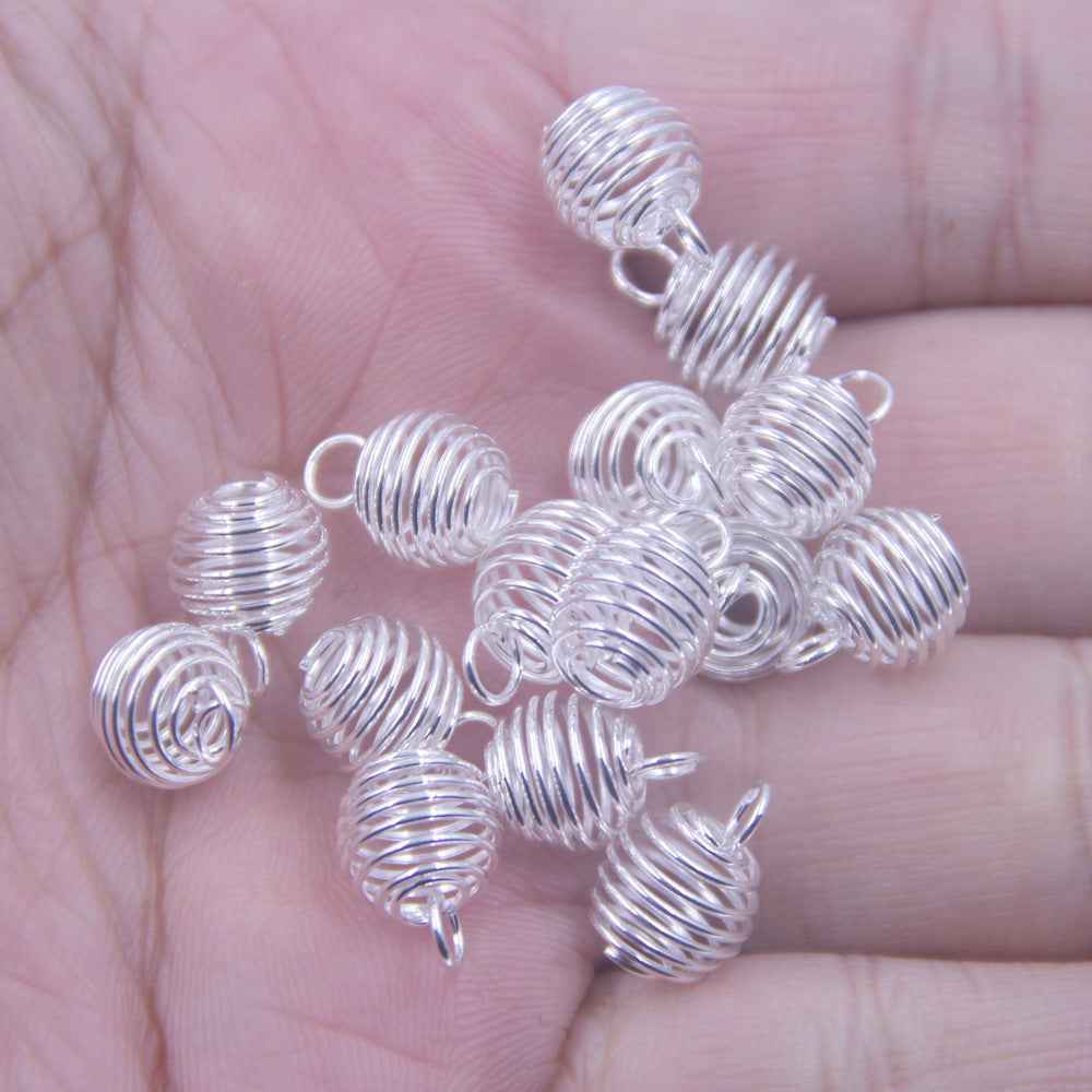 Lantern Spring Spiral Bead Cages Pendants Silver Gold