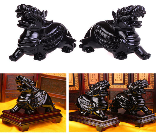 Consecrated Authentic Natural Obsidian Brave Ornaments Piqiu Feng Shui Lucky Town House Ornaments