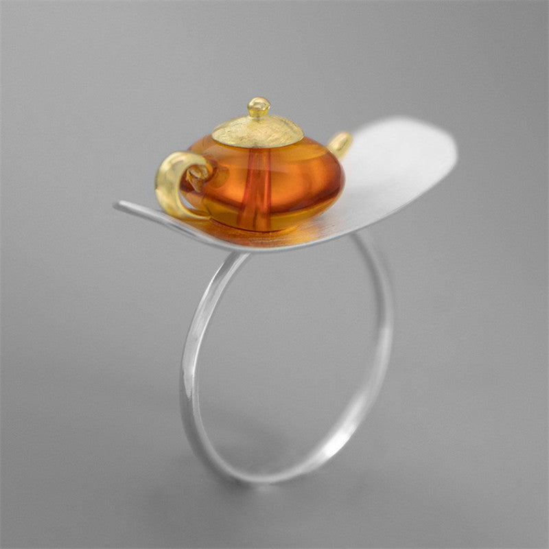 Oriental Classic S925 Sterling Silver Amber Ring