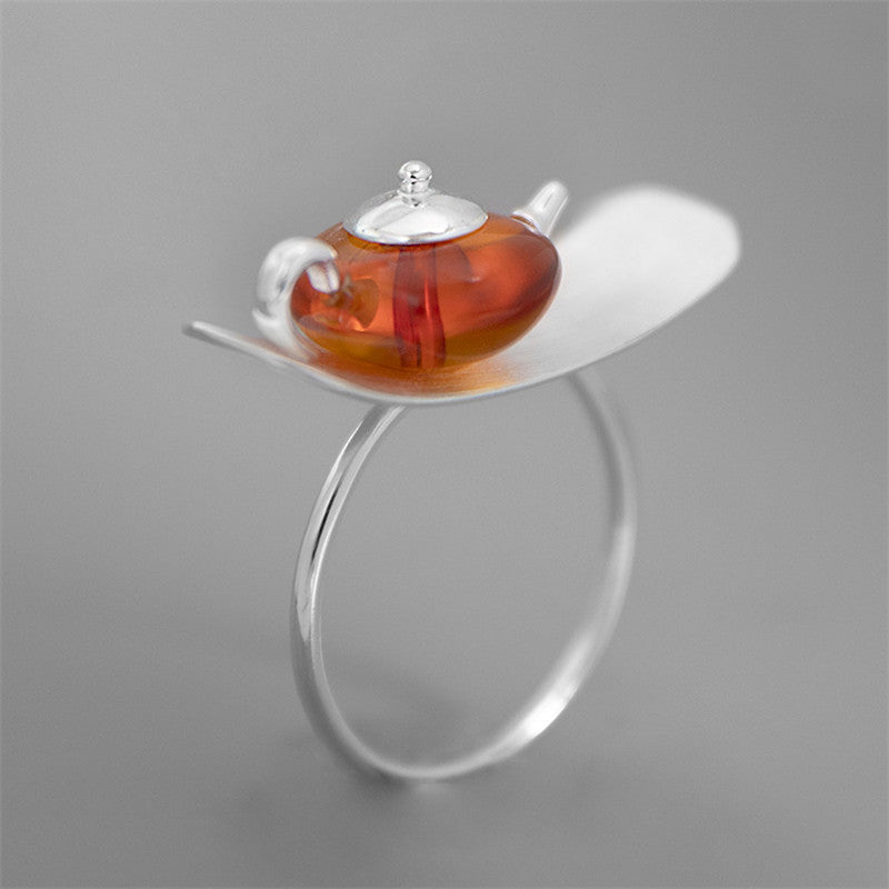 Oriental Classic S925 Sterling Silver Amber Ring