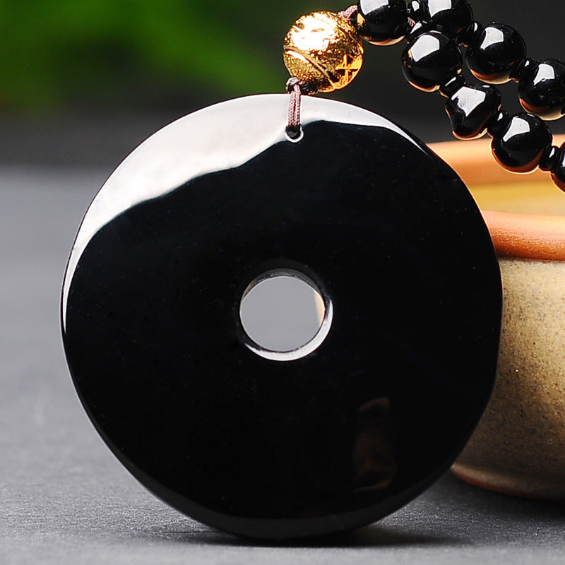 Obsidian Wholesale Natural Obsidian Double Pixiu Pendant Safe Buckle Men And Women Necklace Jewelry