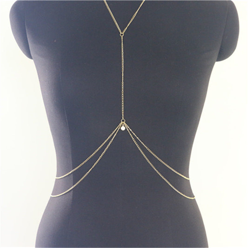 Crystal Pendant Multilayer Metal Thin Halter Body Chain