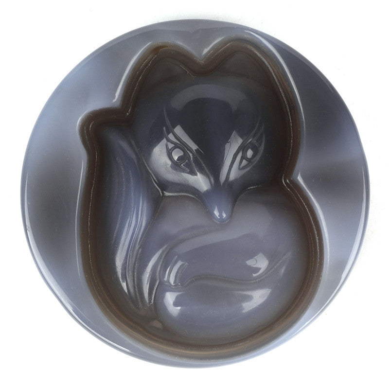 Round Thick Agate Crystal Carved Fire Fox Cute Thing