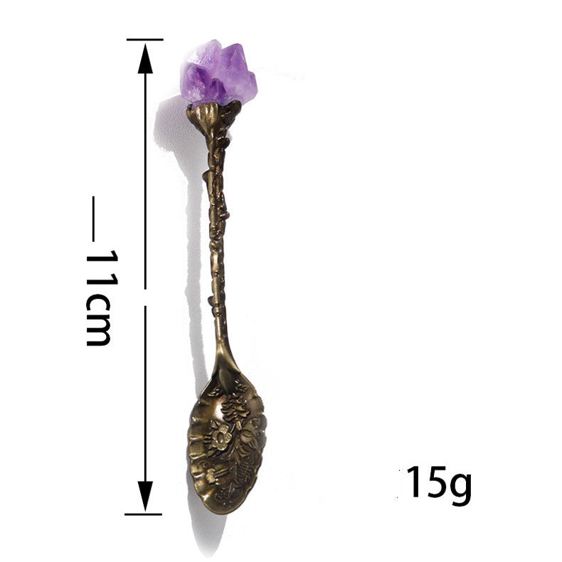 Donghai Natural Crystal Amethyst Tooth Brass Spoon