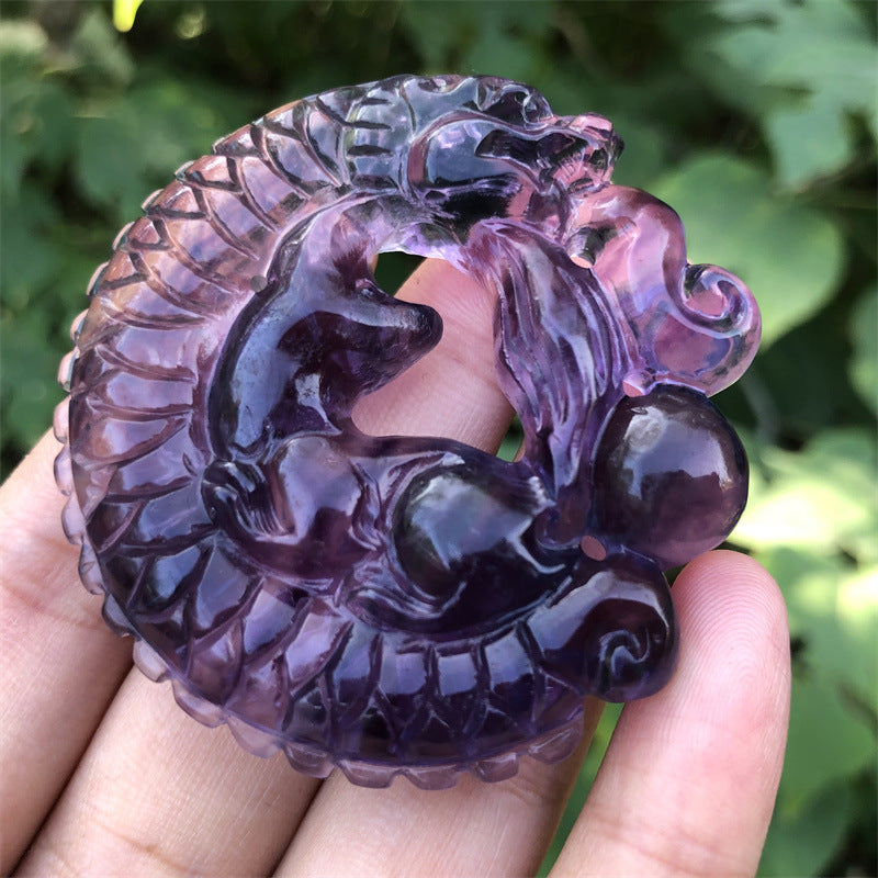 Carved Fluorite Fox And Dragon Home Office Decoration Gift Handicraft