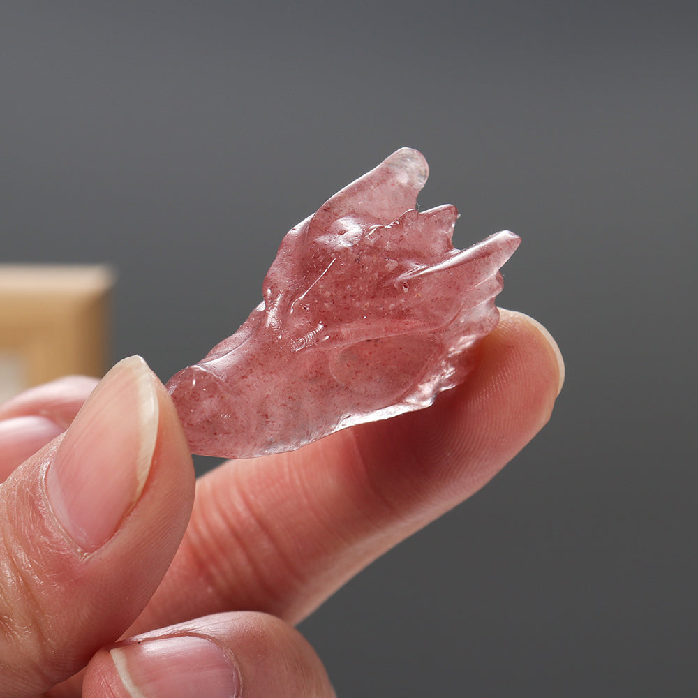 Natural Strawberry Crystal Carving Dragon Skull Model