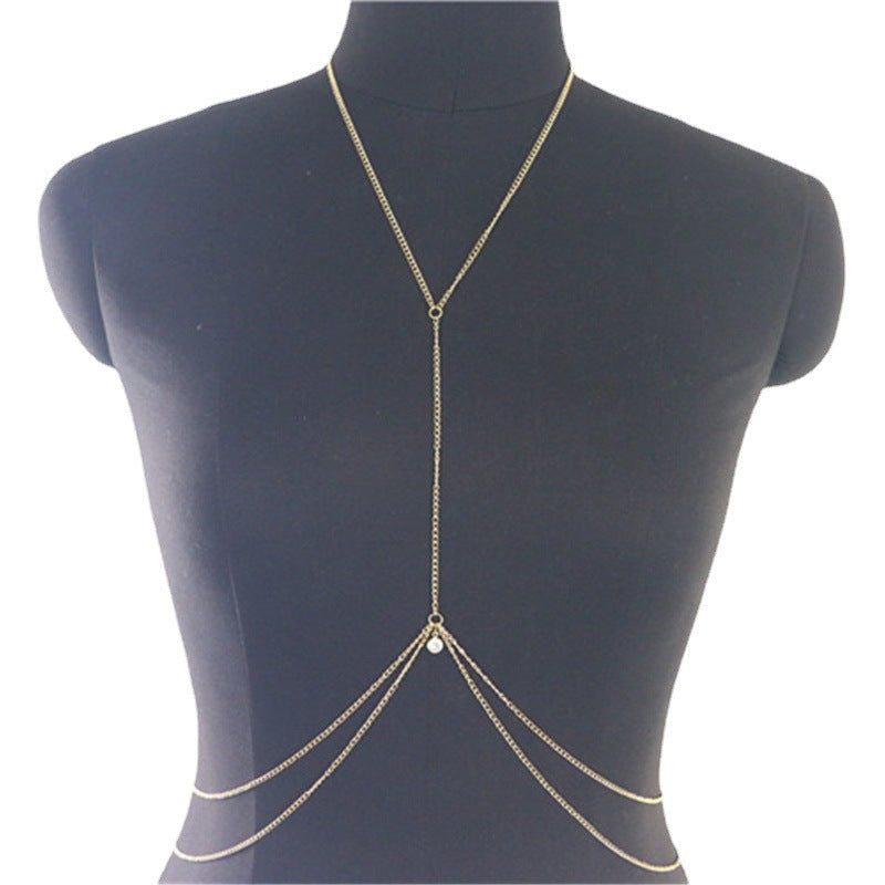 Crystal Pendant Multilayer Metal Thin Halter Body Chain