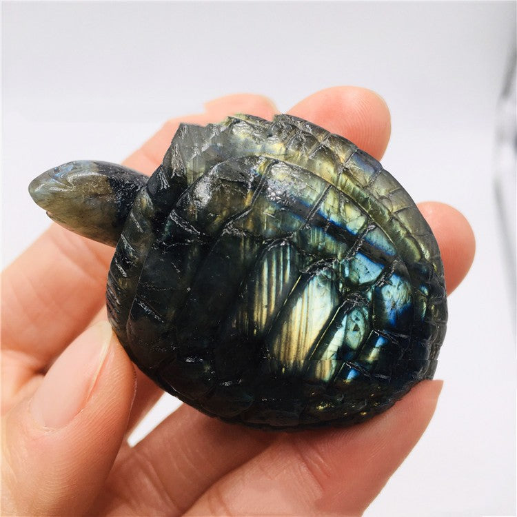 Labradorite Moonstone Carved Longevity Turtle Ornaments