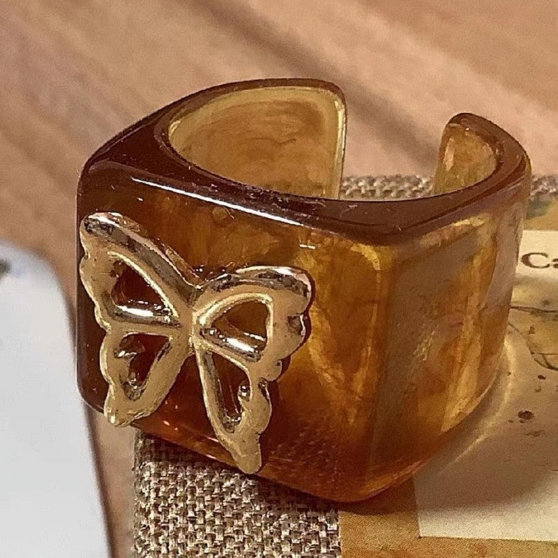 New Amber Dance Butterfly Opening Ring
