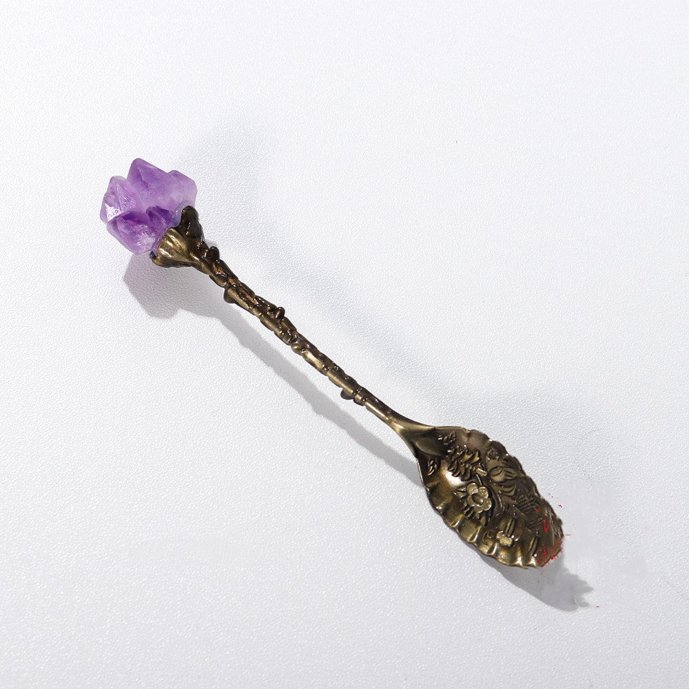 Donghai Natural Crystal Amethyst Tooth Brass Spoon