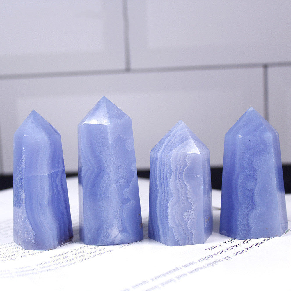 Natural Crystal Column Power Stone Blue Pattern Agate Hexagonal Single Point