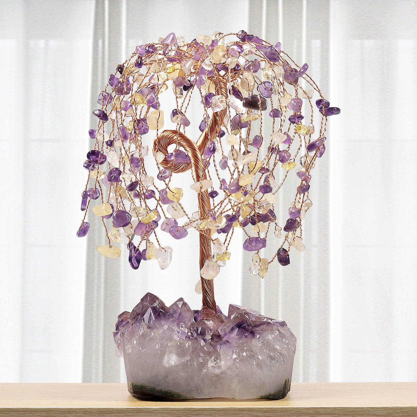 Natural Amethyst Ore Irregular Base Weeping Willow Crystal Desktop Decoration