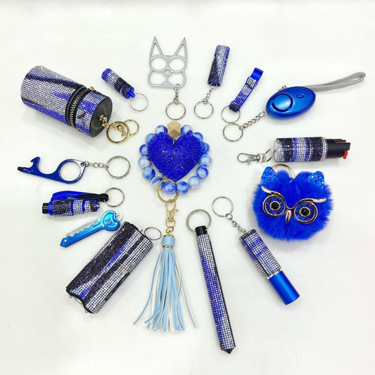 16pcs Blue Camo Keychain Set