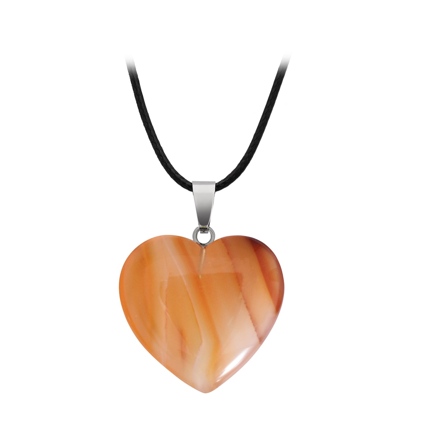 Hand-carved Love Heart Shaped Rough Stone Peach Heart Crystal Necklace