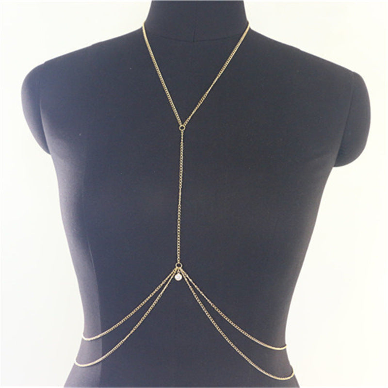 Crystal Pendant Multilayer Metal Thin Halter Body Chain