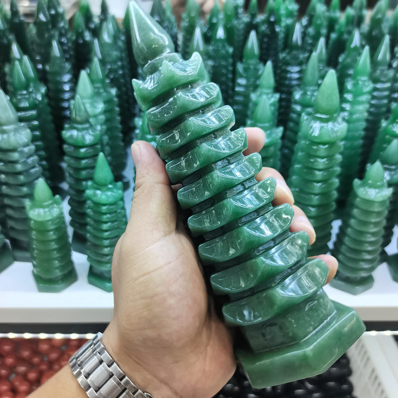 Natural Aventurine Jade Wenchang Pagoda Ornament