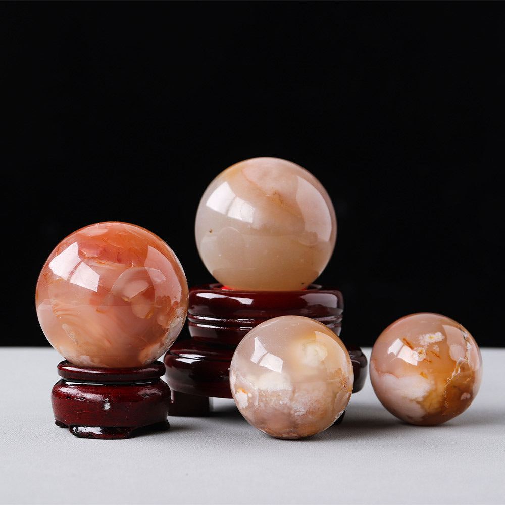 Natural Crystal Cherry Blossom Agate Crystal Ball Office Decoration