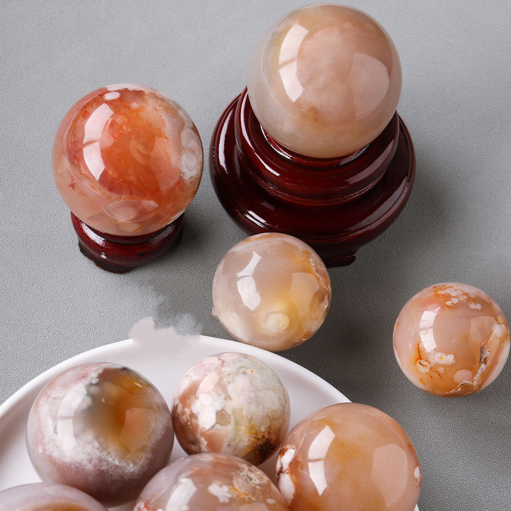 Natural Crystal Cherry Blossom Agate Crystal Ball Office Decoration