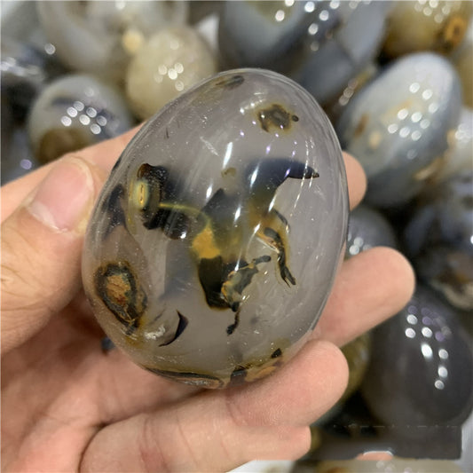 Crystal Crafts Marine Chalcedony Agate Dinosaur Egg Handle Ornaments