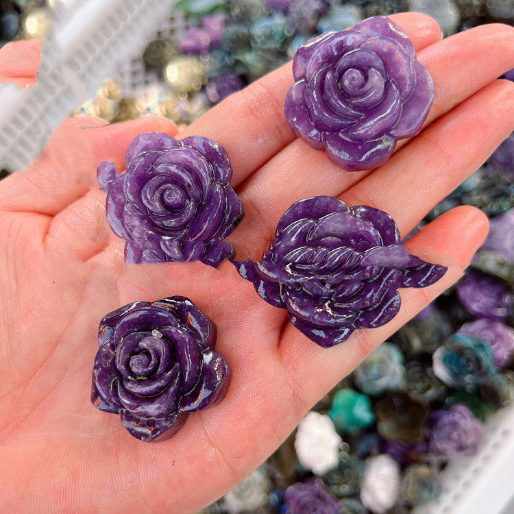 Purple Mica Labradorite Carved Rose Natural Ornament