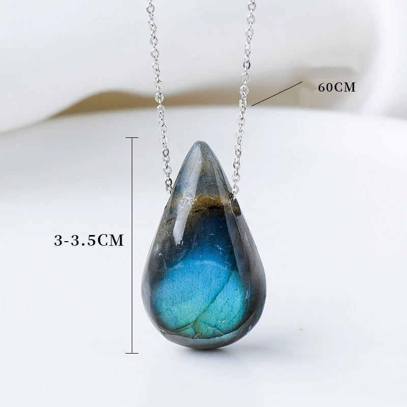 Natural Crystal Labradorite Drop Pendant Necklace