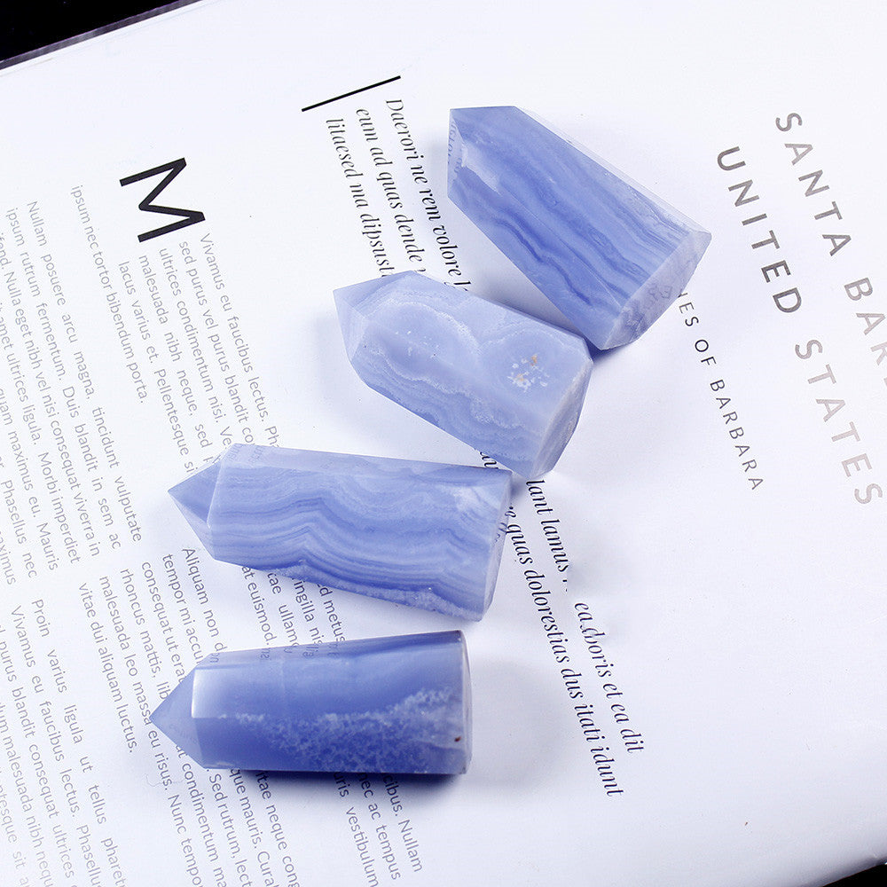 Natural Crystal Column Power Stone Blue Pattern Agate Hexagonal Single Point