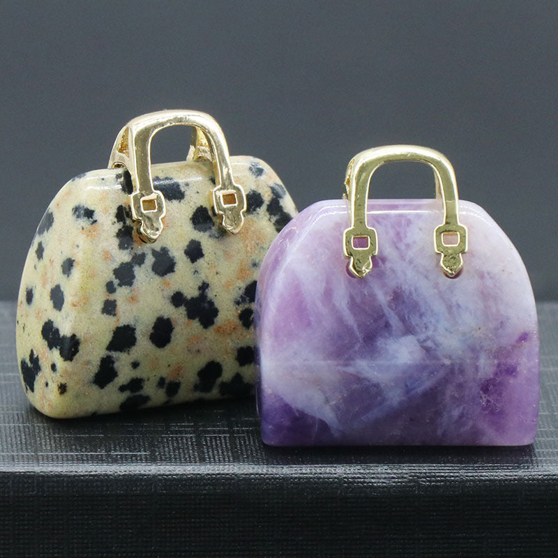 Natural Crystal Stone Mini Tote Bag Amethyst Pendant