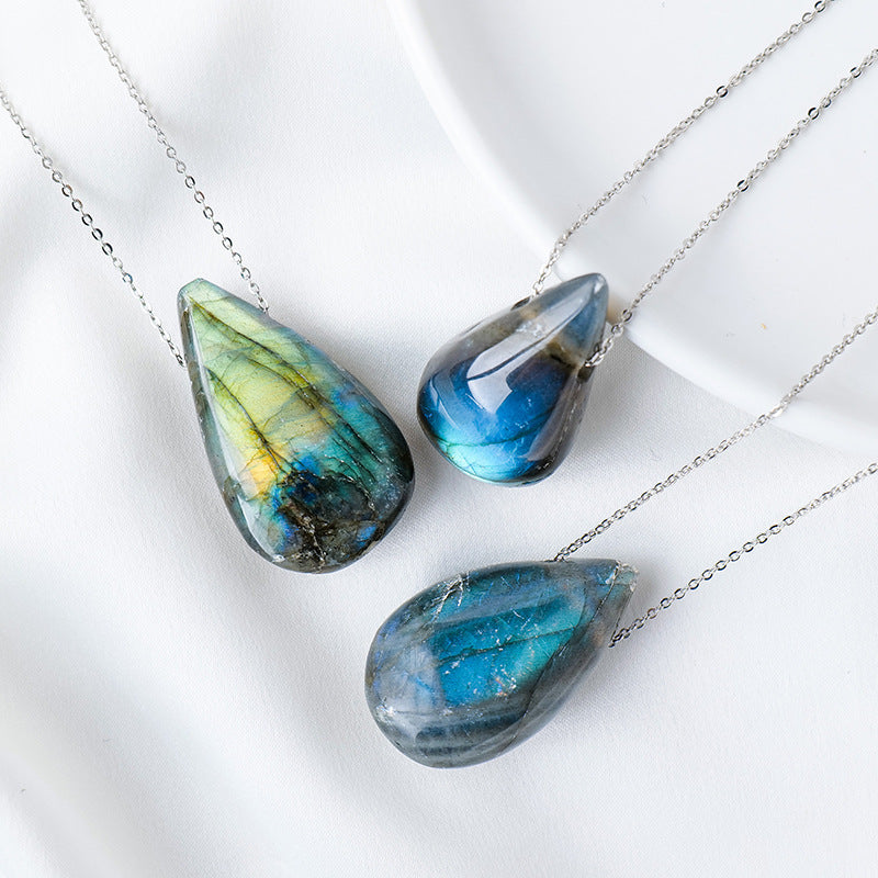 Natural Crystal Labradorite Drop Pendant Necklace