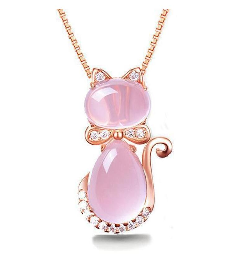 Cat Jewelry Set in Rose Gold Plate & Pink Quartz Crystal Rhinestone