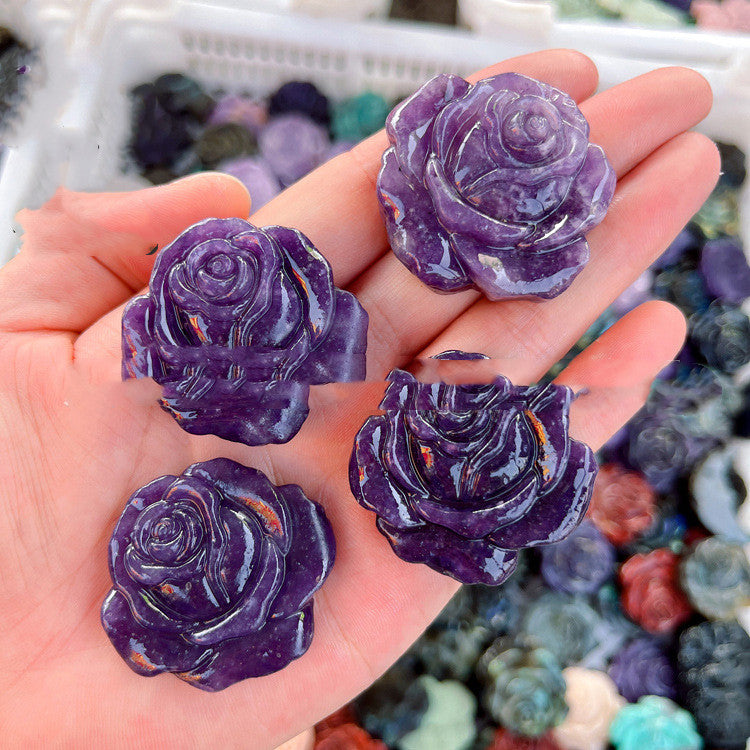 Purple Mica Labradorite Carved Rose Natural Ornament