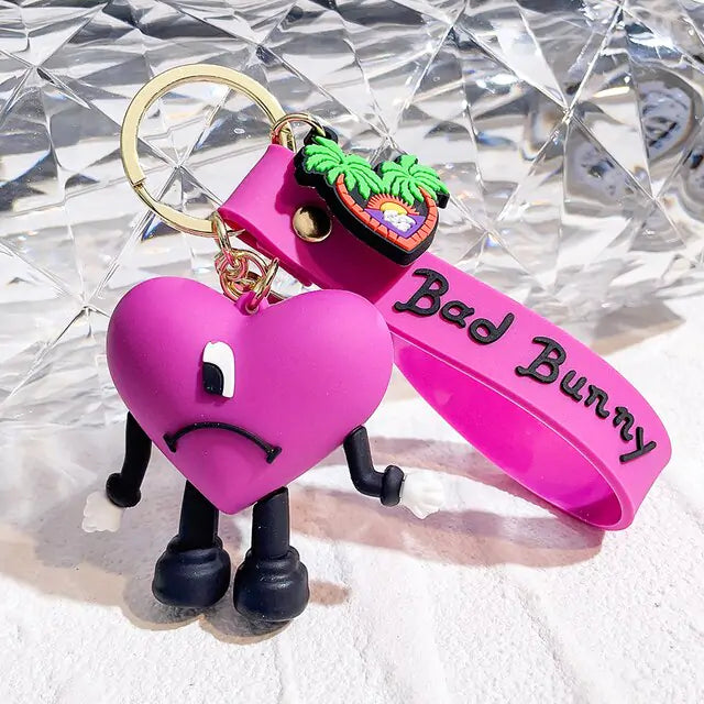 Cute Bad Bunny Heart Keychain