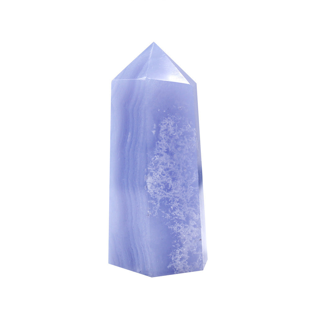 Natural Crystal Column Power Stone Blue Pattern Agate Hexagonal Single Point