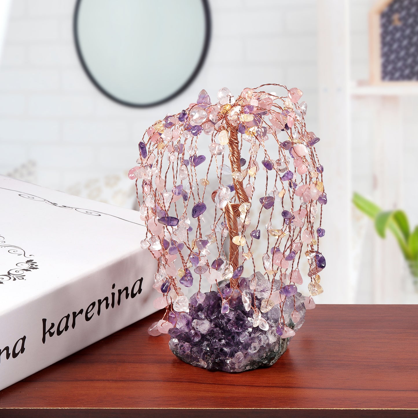 Natural Amethyst Ore Irregular Base Weeping Willow Crystal Desktop Decoration