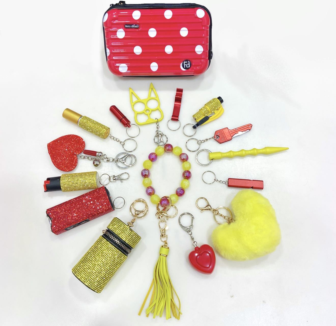 16pcsYellow And Red Keychain Set