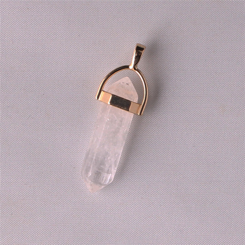 Quartz Crystal Gold Plated Buckle Hexagon Prism Pendant