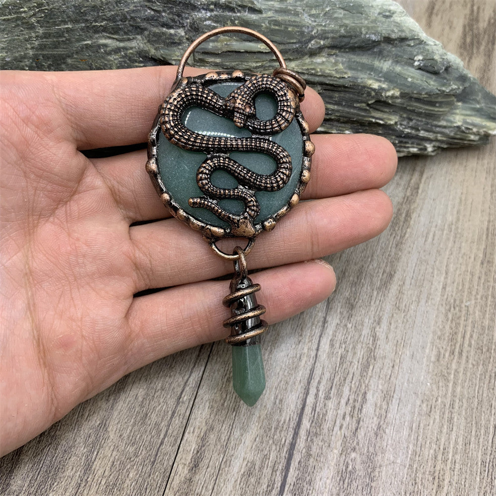 Natural Crystal Vintage Green Aventurine Dragon Snake Pendant