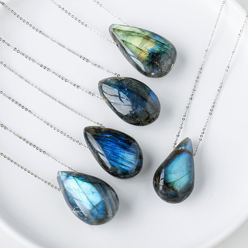 Natural Crystal Labradorite Drop Pendant Necklace