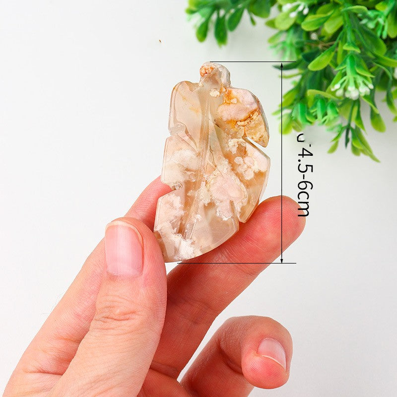 Natural Cherry Blossom Agate Crystal Leaf Pendant