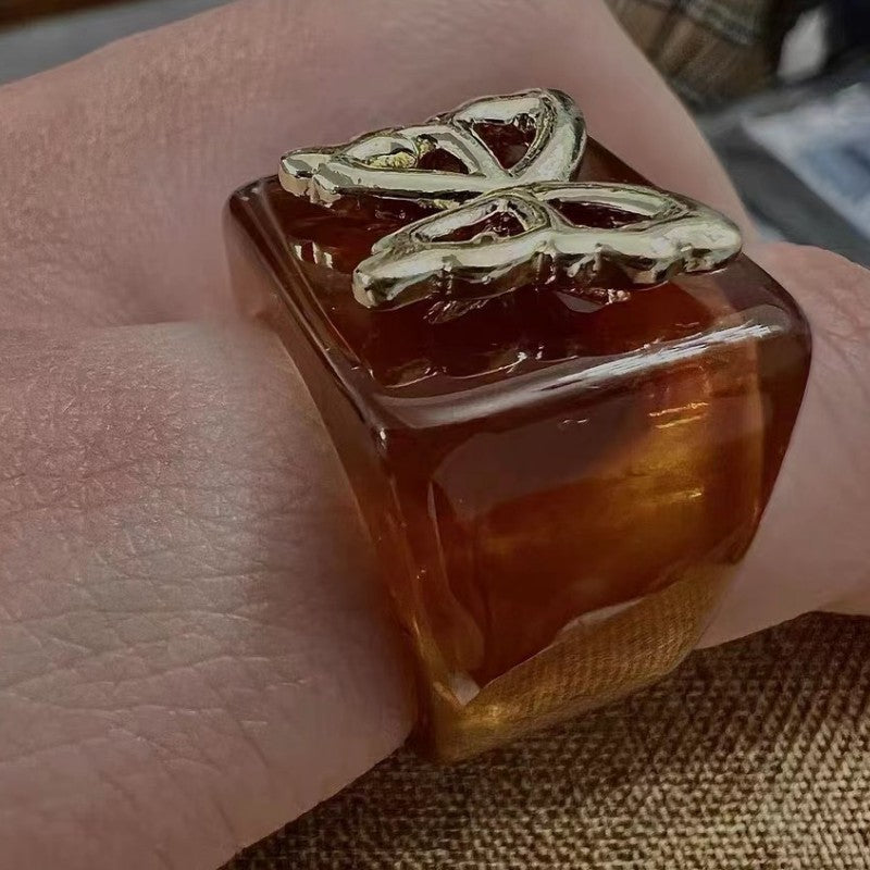 New Amber Dance Butterfly Opening Ring