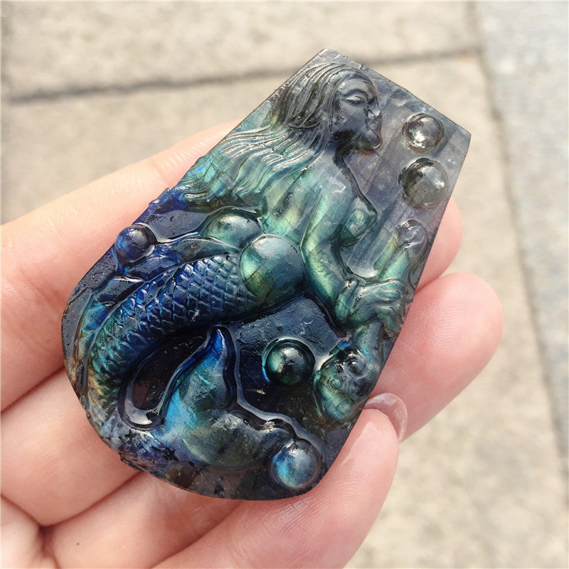 Crystal Mermaid Labradorite Rough Stone Carving