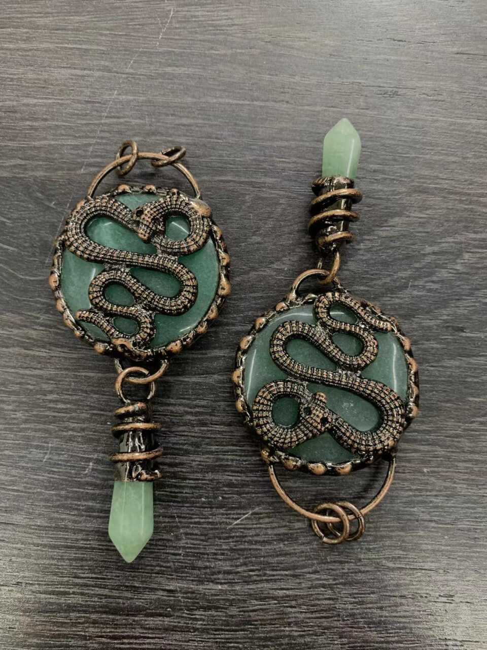 Natural Crystal Vintage Green Aventurine Dragon Snake Pendant